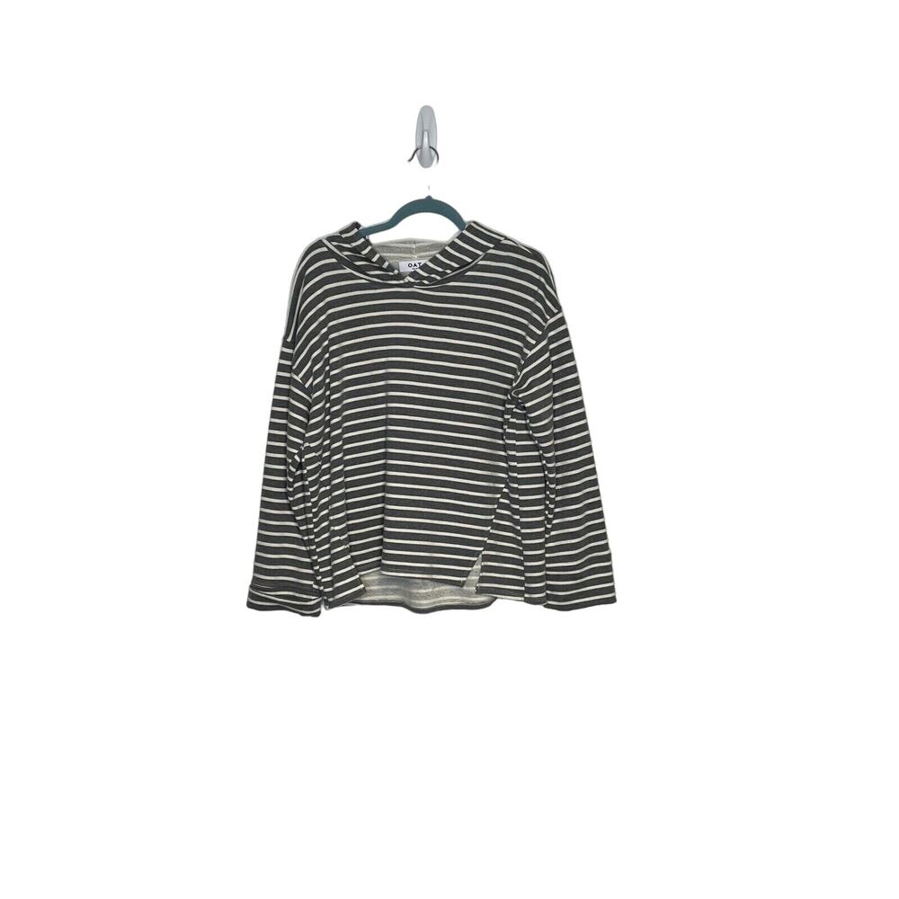 OAT‎ New York Striped Hoodie Sweatshirt Charcoal Grey White Small French Terry